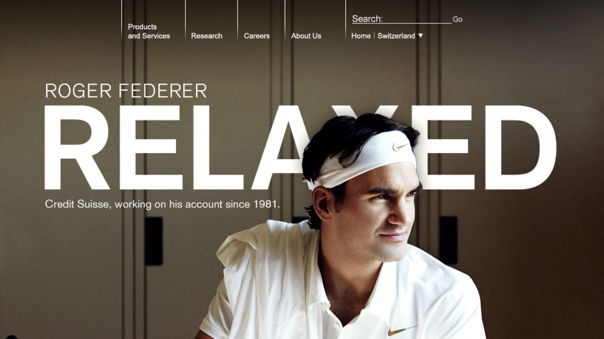 Roger Federer als Botschafter der CS im Focus der Corporate Website.